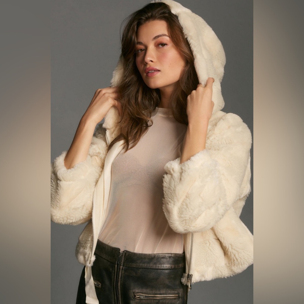 Anthropologie Cropped Faux Fur Hoodie Jacket - Picture 7 of 8